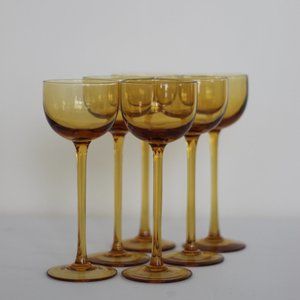 Vintage Gold Amber Yellow Champagne Stemware Glass